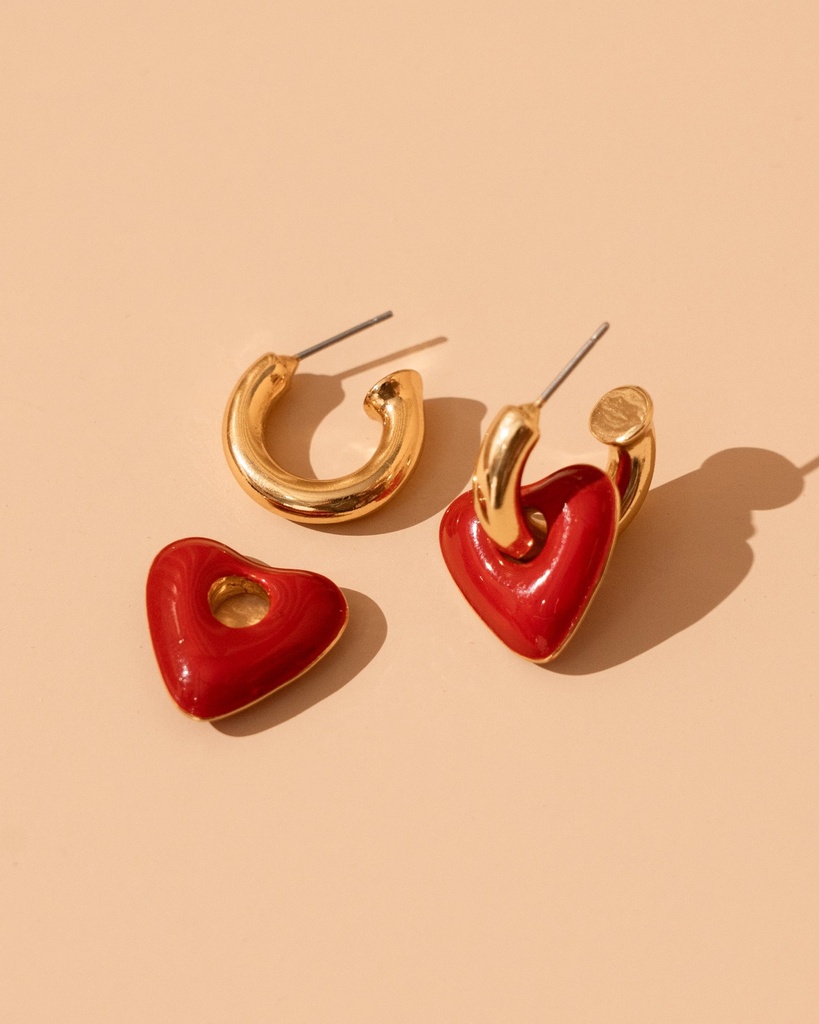 Aretes 2 en 1 Maxi Corazón Rojo - 2