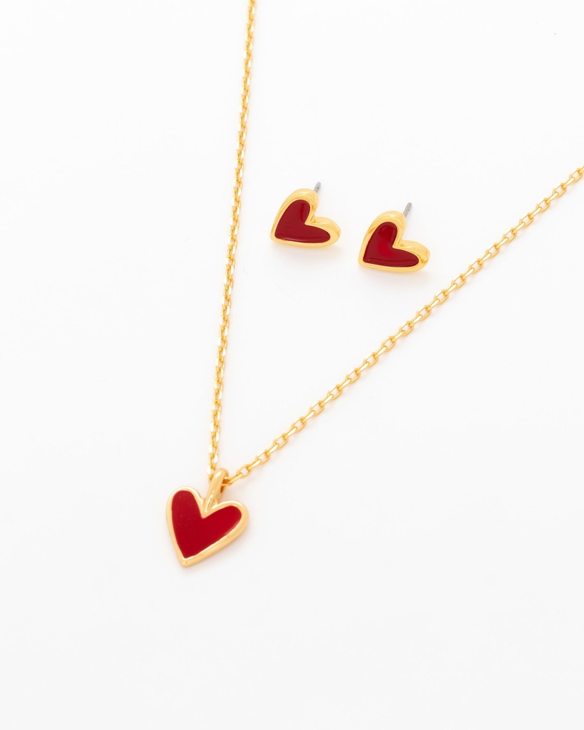 Set Cadena + Aretes Corazón Rojo - 2