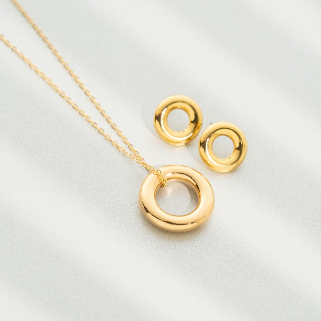 Set Collar + Aretes Circulos Oro - 2
