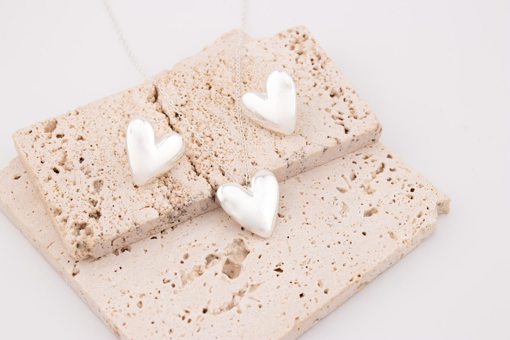 Set Collar + Aretes Corazón Plata - 2