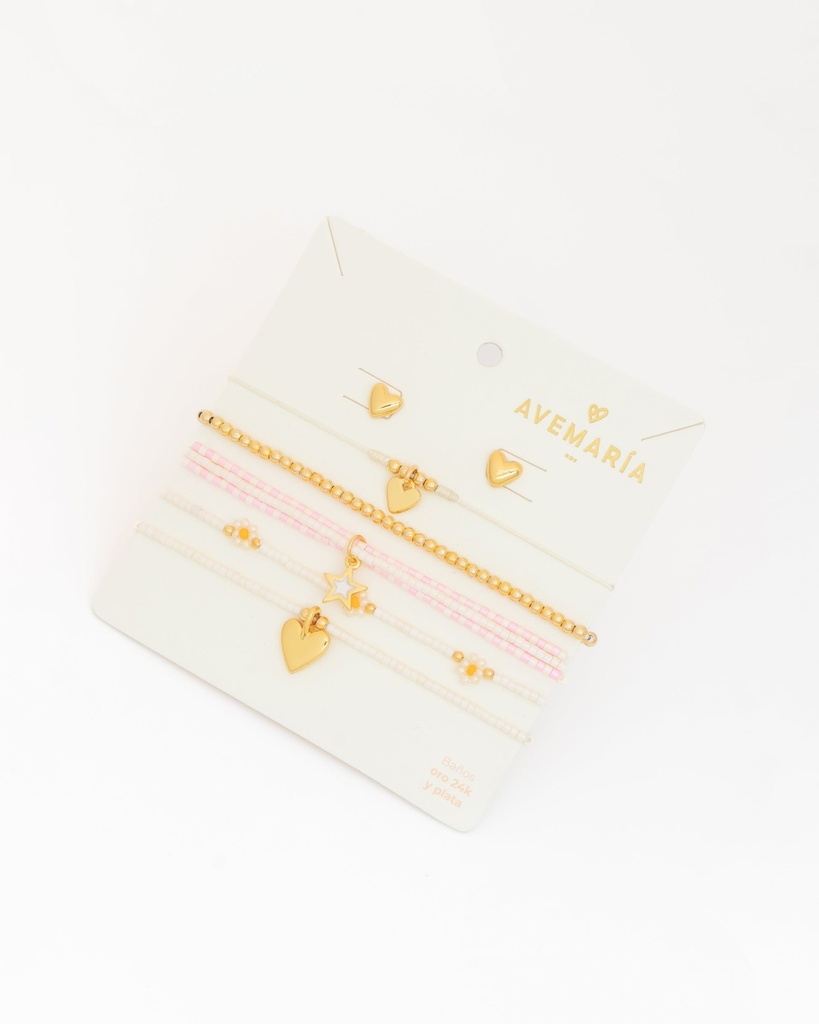 Set X5 Pulseras Margaritas + Aretes - 2