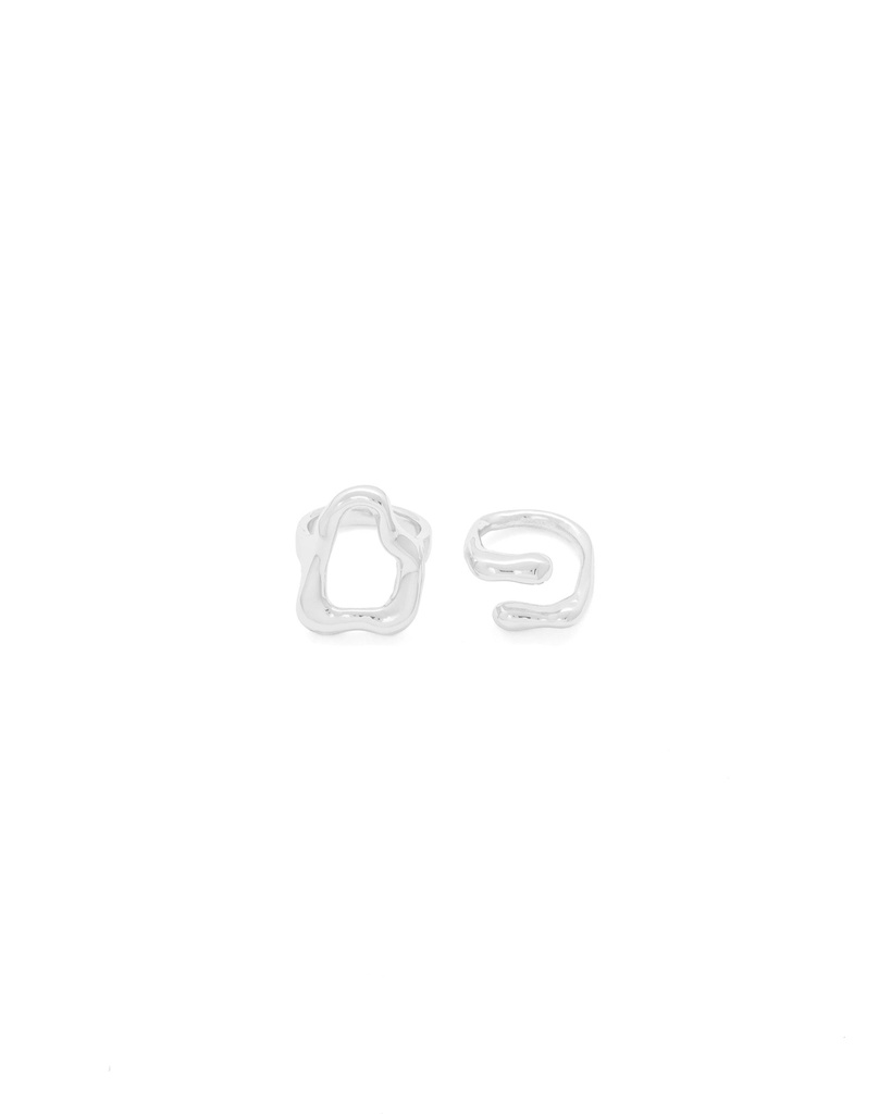 Set x2 Anillos Silueta Amorfa Plateado - 2