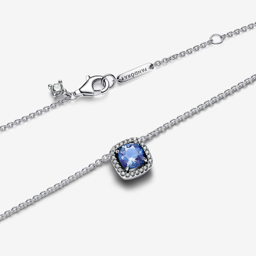 Sparkling Square Blue Halo Pendant - 2