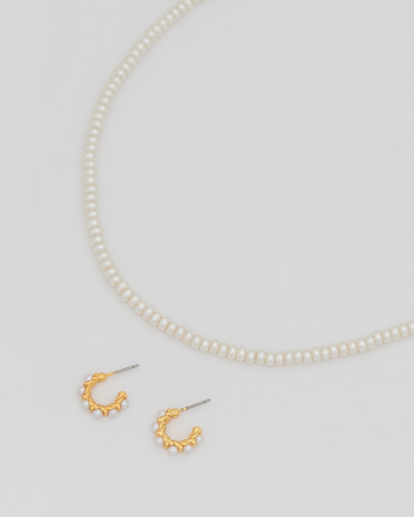 Collar + Argollas Perlas - 4