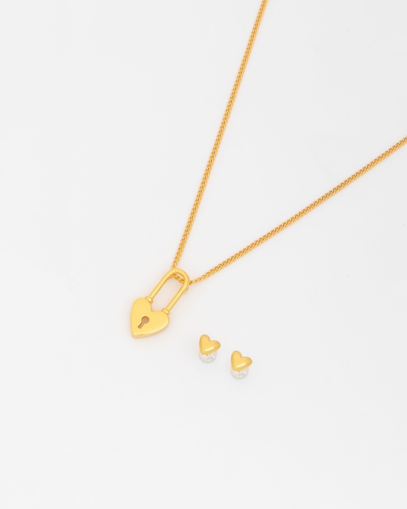 Collar Corazón Candado Gold + Aretes - 2