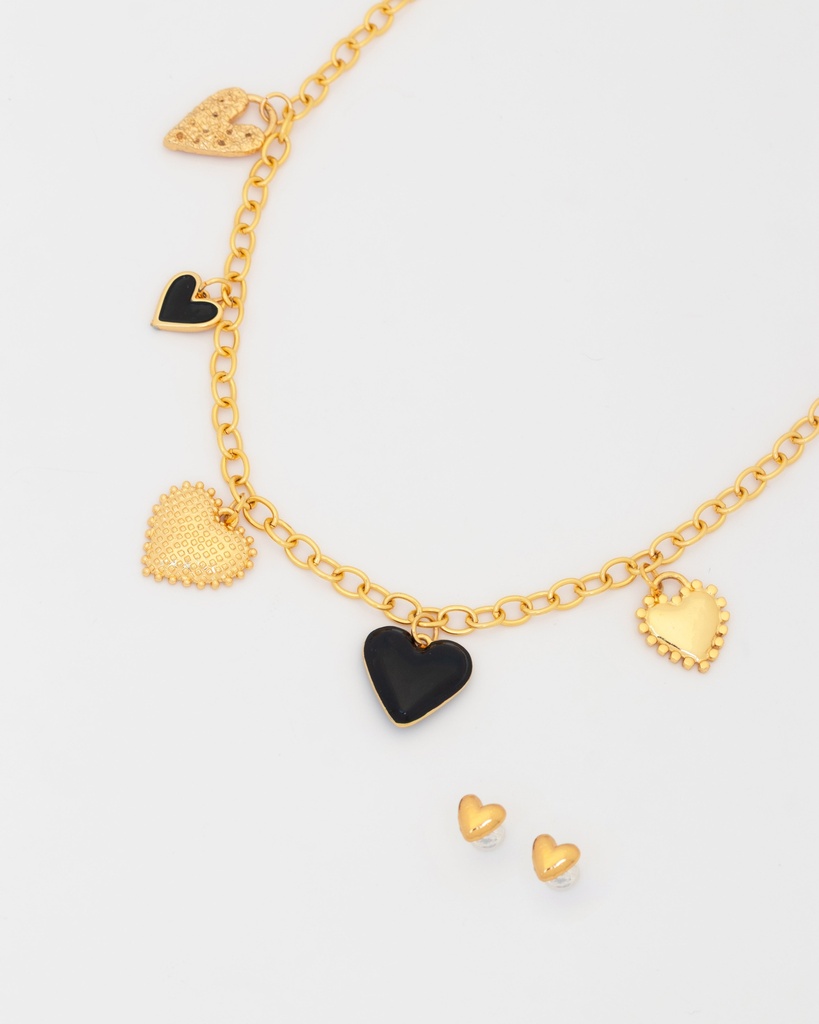 Collar Multicharms Corazones + Aretes - 2