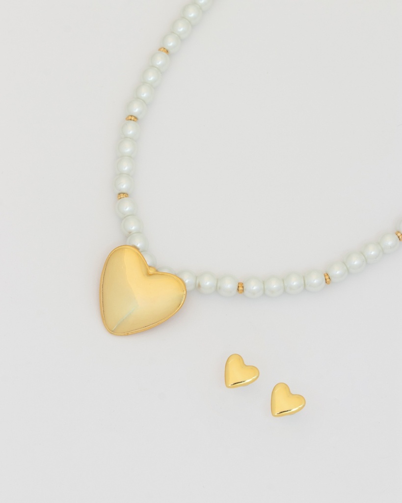 Collar Perla Maxi Corazón + Aretes - 2