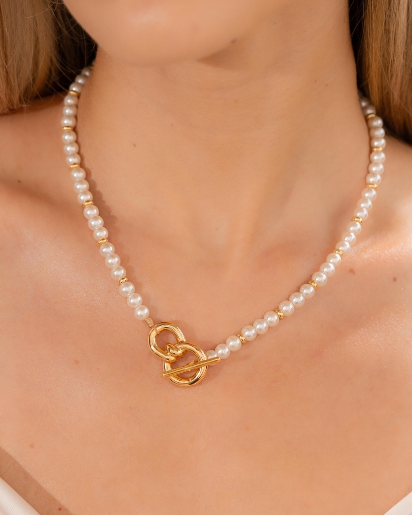 Collar Perlas Eslabon Lazo Maxi + Aretes - 2