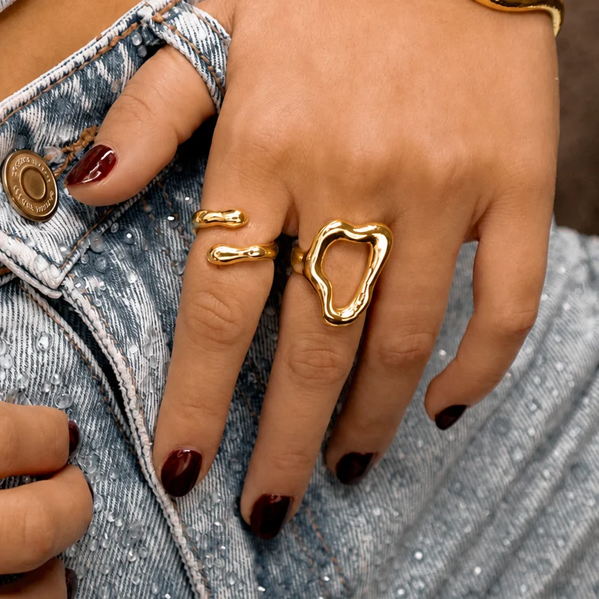[6202] Set X2 Anillos Silueta Amorfa Oro