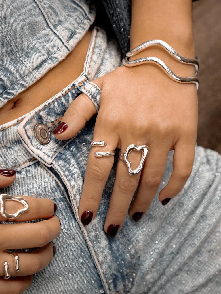 [6203] Set x2 Anillos Silueta Amorfa Plateado