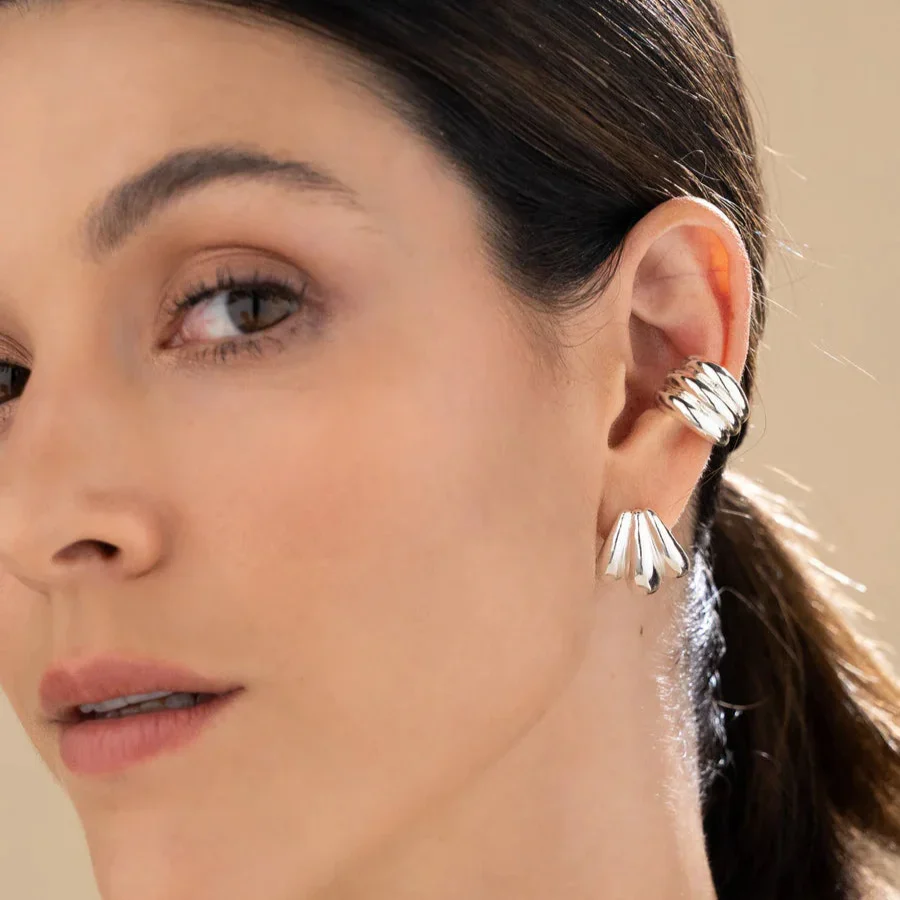 [1294] Set x2 Aretes + Earcuff Chunky Plata