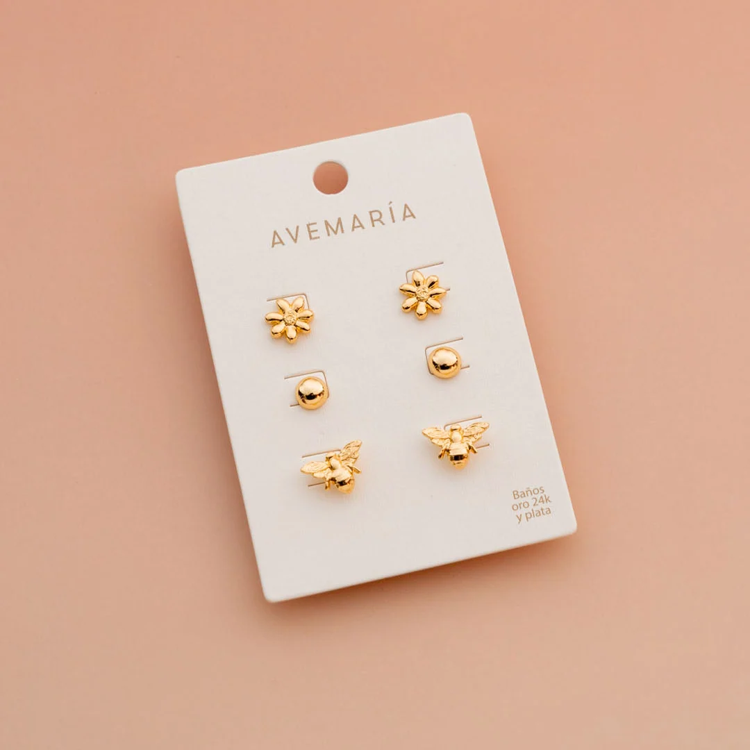 [21332] Set x3 Aretes Flor y Abeja