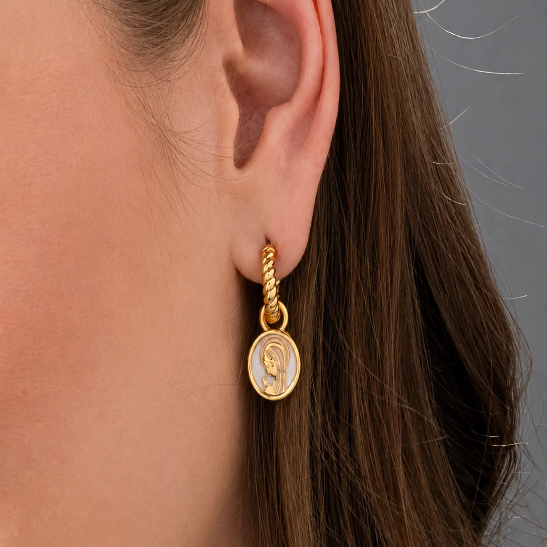 [22223] Aretes 2 en 1 Virgen Gold
