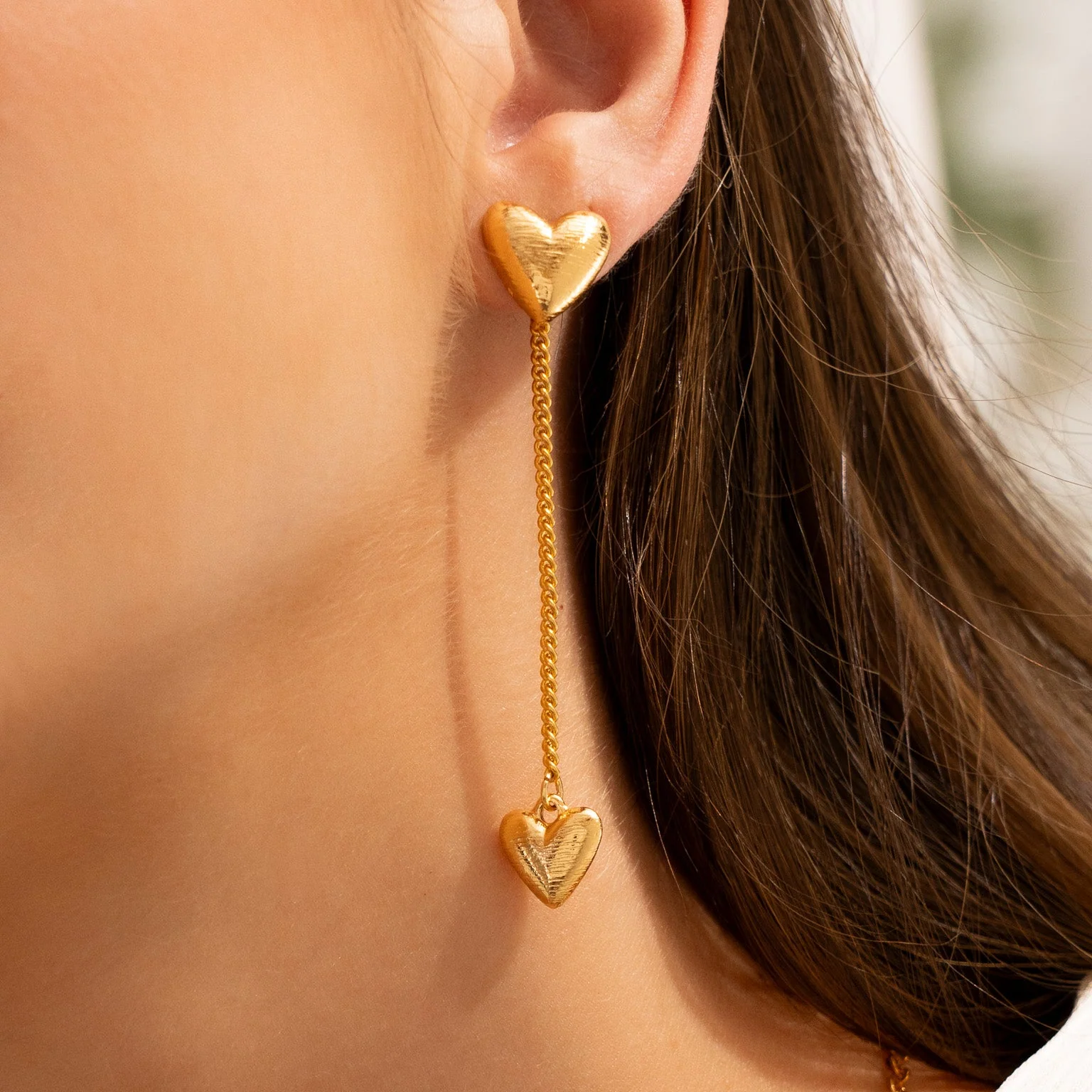 [22241] Aretes 2 en 1 Cadena Corazon