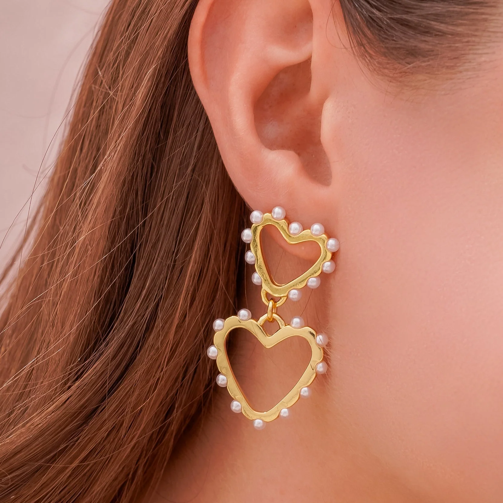 [22396] Aretes Corazón Perla Oro