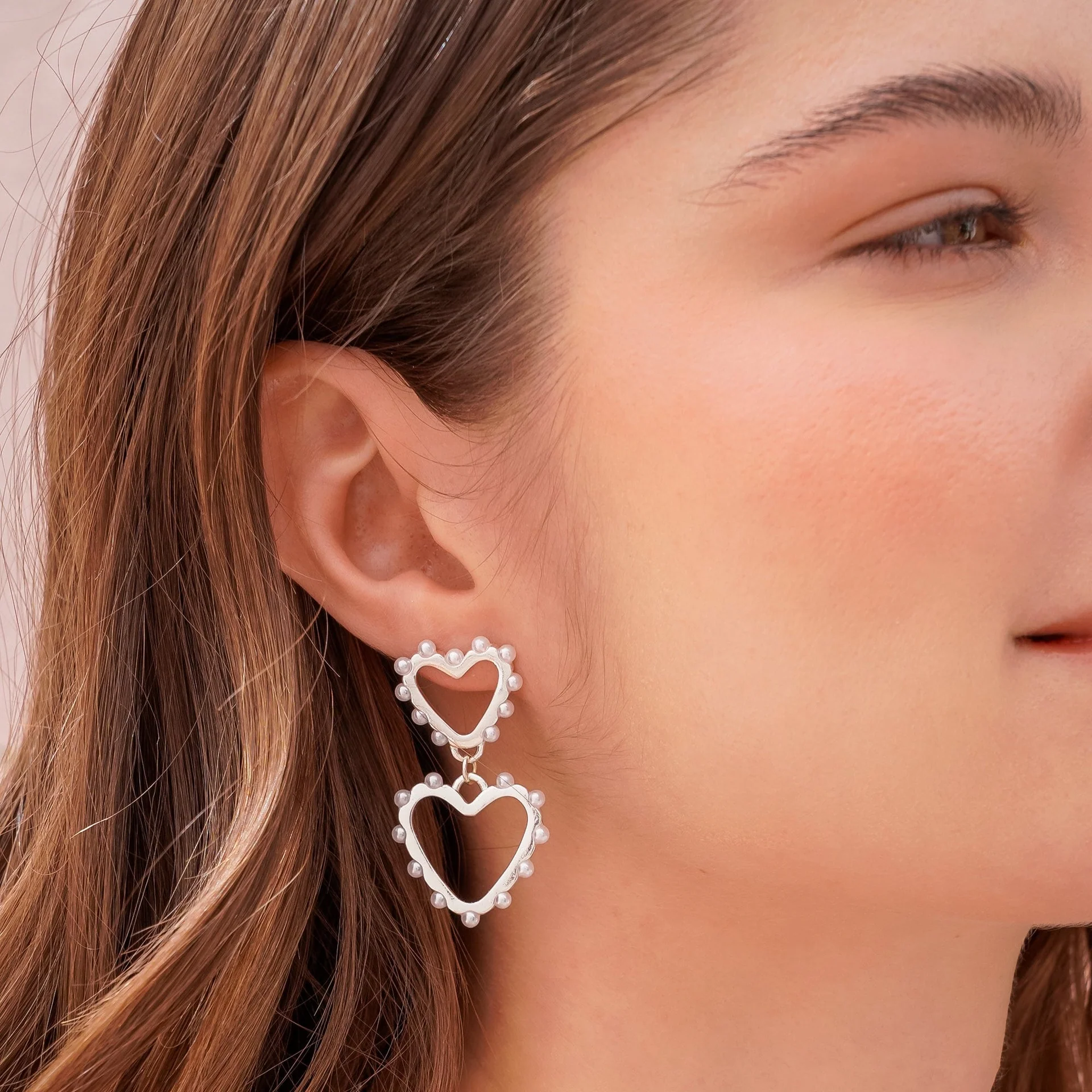 [22397] Aretes Corazón Perla Plata