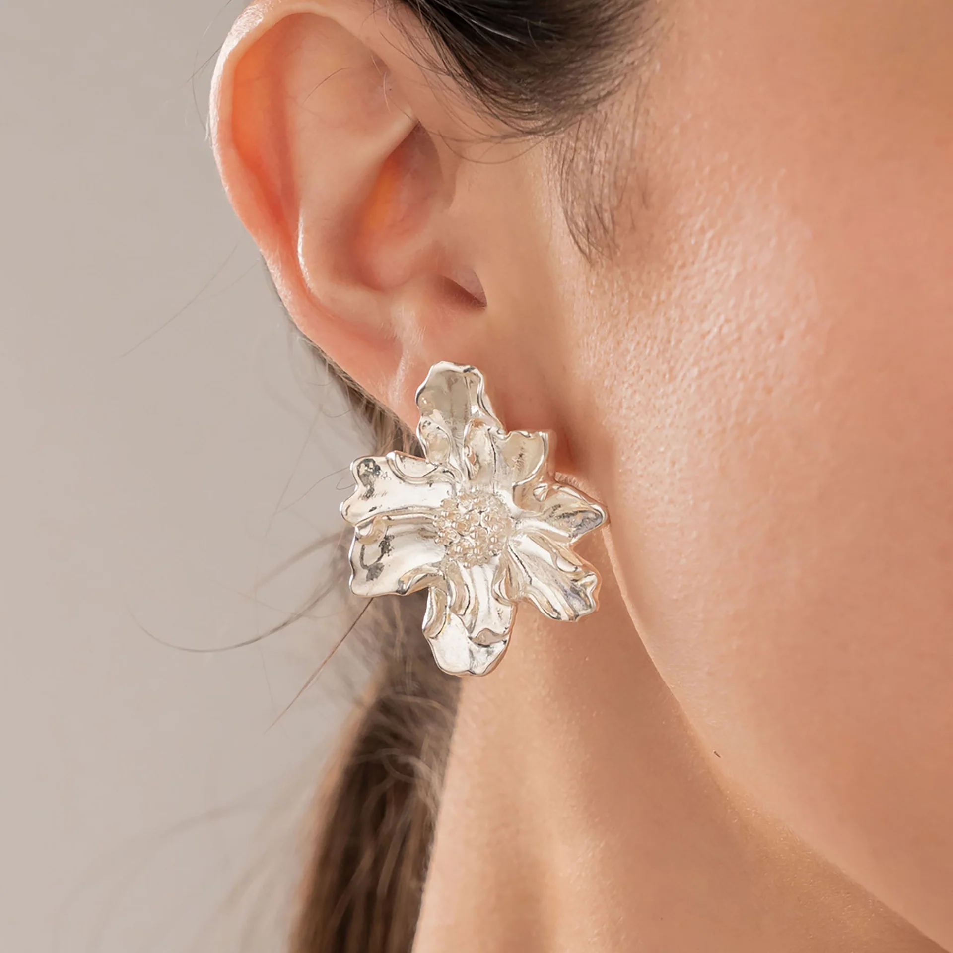 [22400] Aretes Flor Maxi Plata