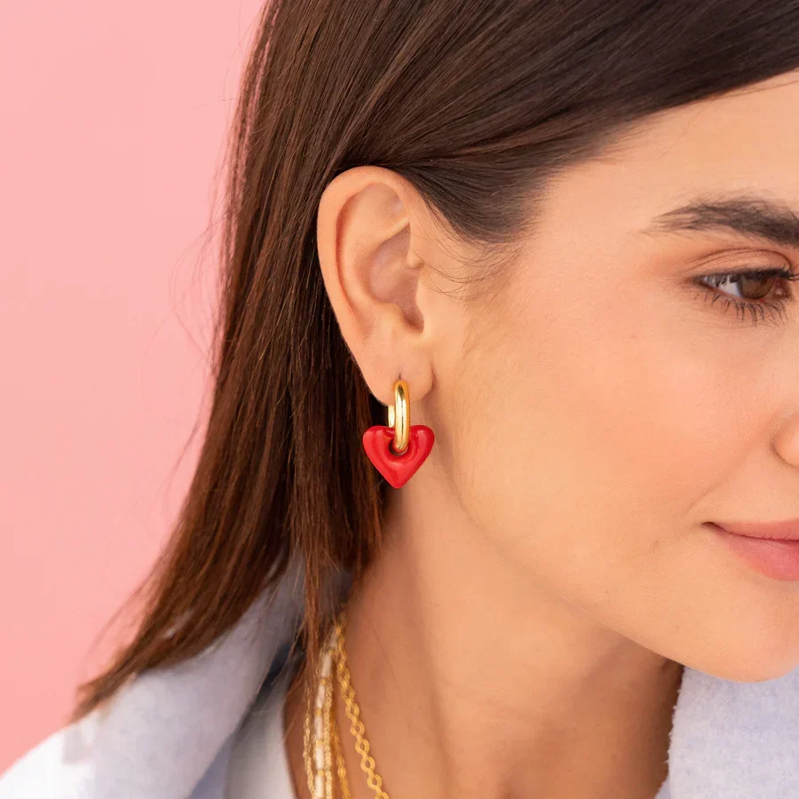 [23180] Aretes 2 en 1 Maxi Corazón Rojo