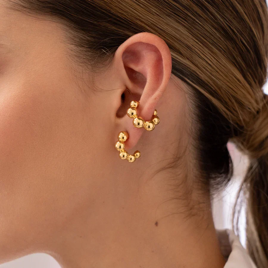 [71264] Set Earcuff + Argollas Esferas Oro