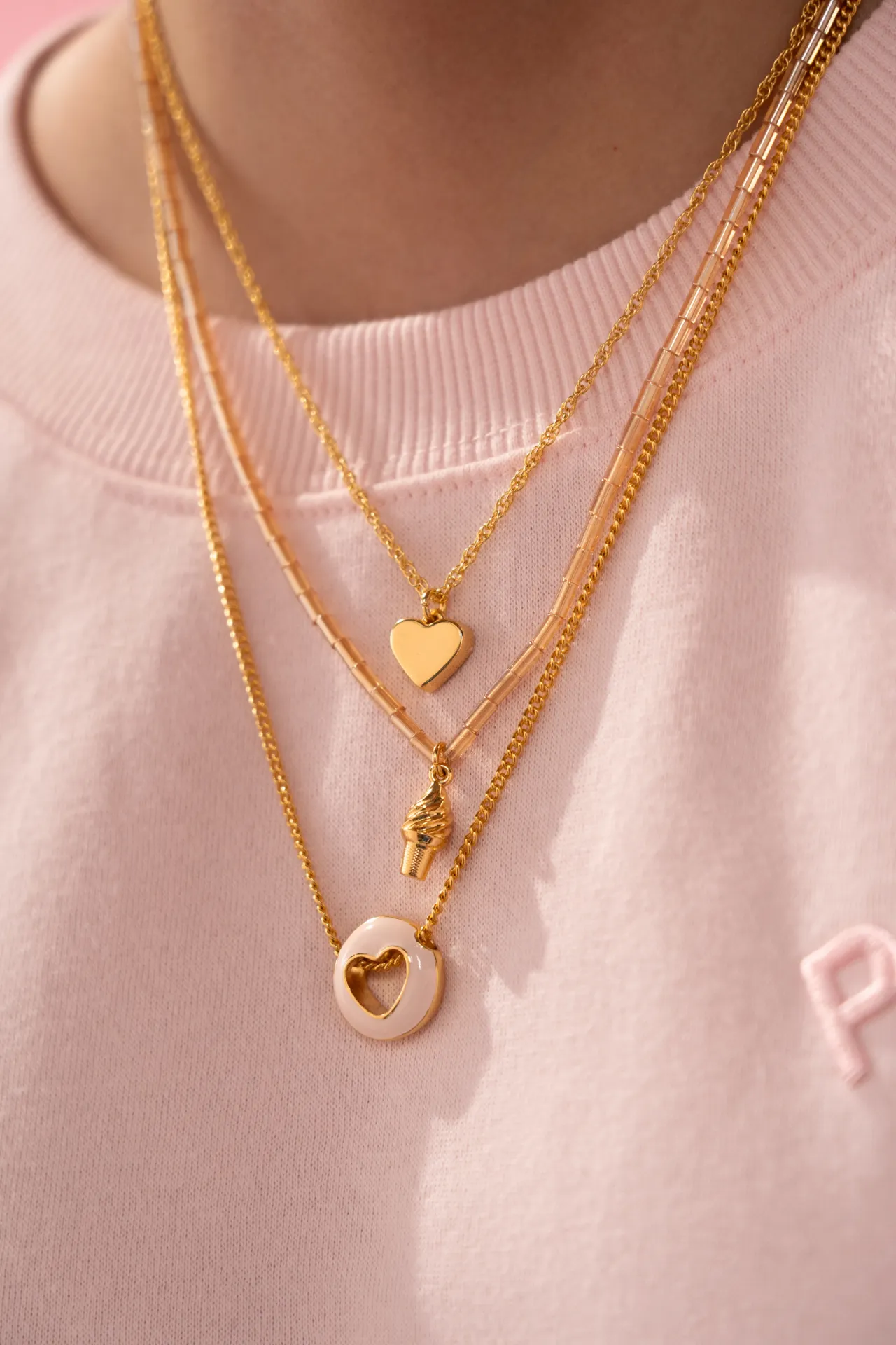 [1111] Set x2 Collar Layering Corazón Liso + Aretes
