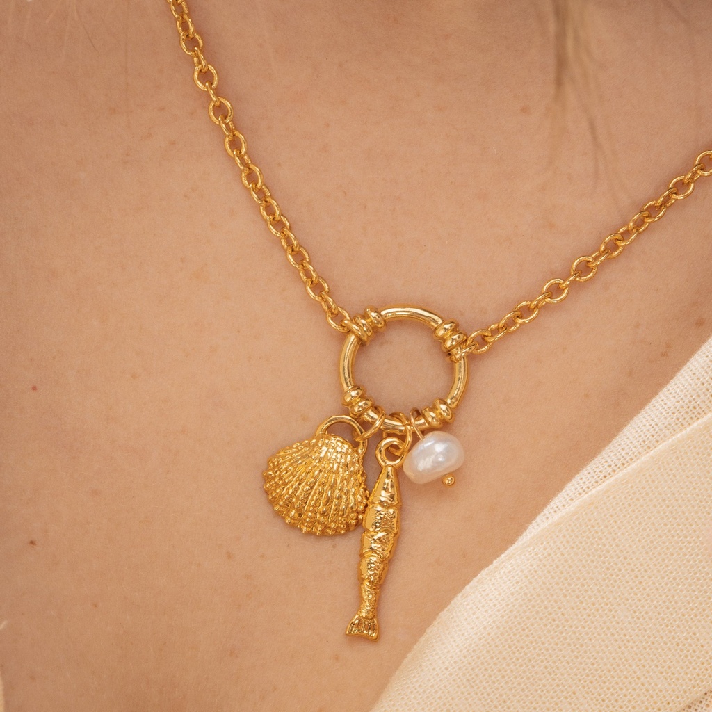 [1454] Collar Perla Concha + Aretes