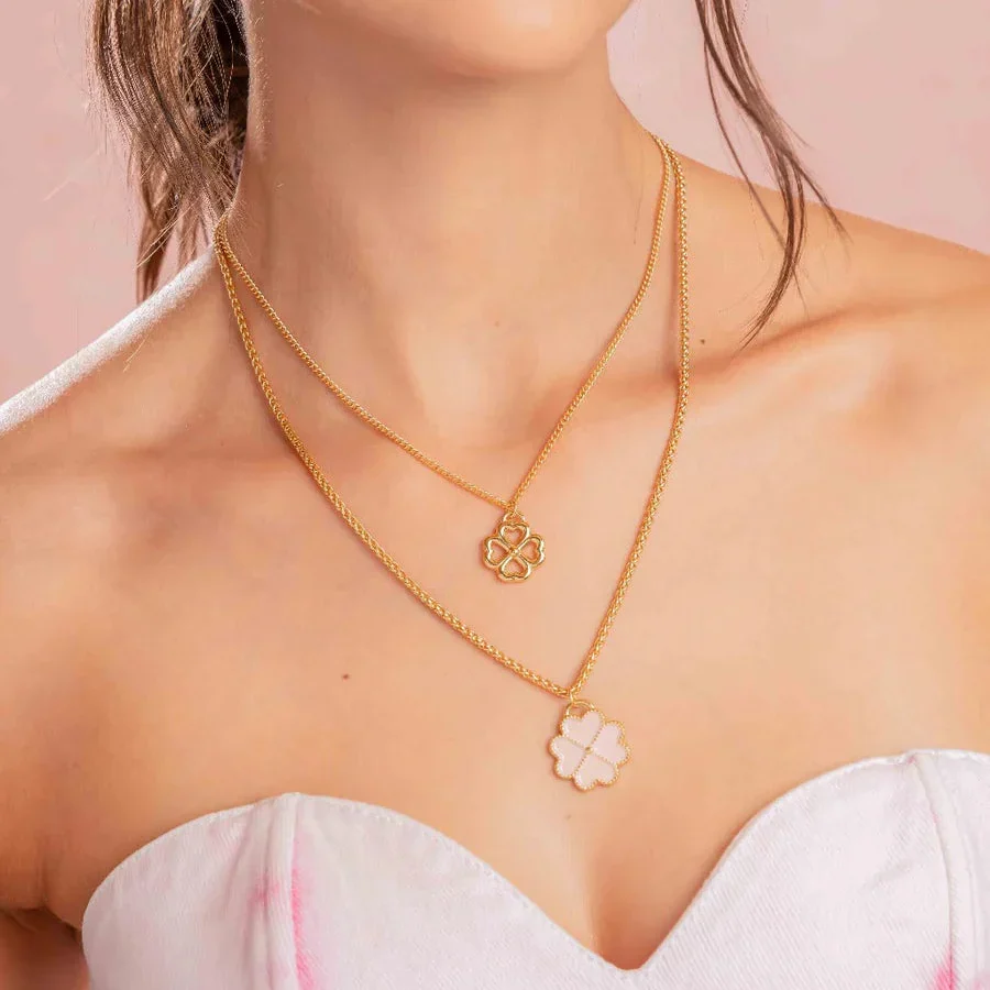 [1485] Collar Layering Trebol x2 + Aretes