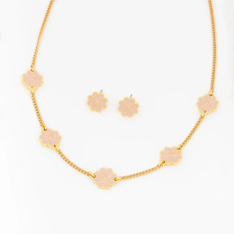 [1487] Collar Made Of Luck Rosa + Aretes