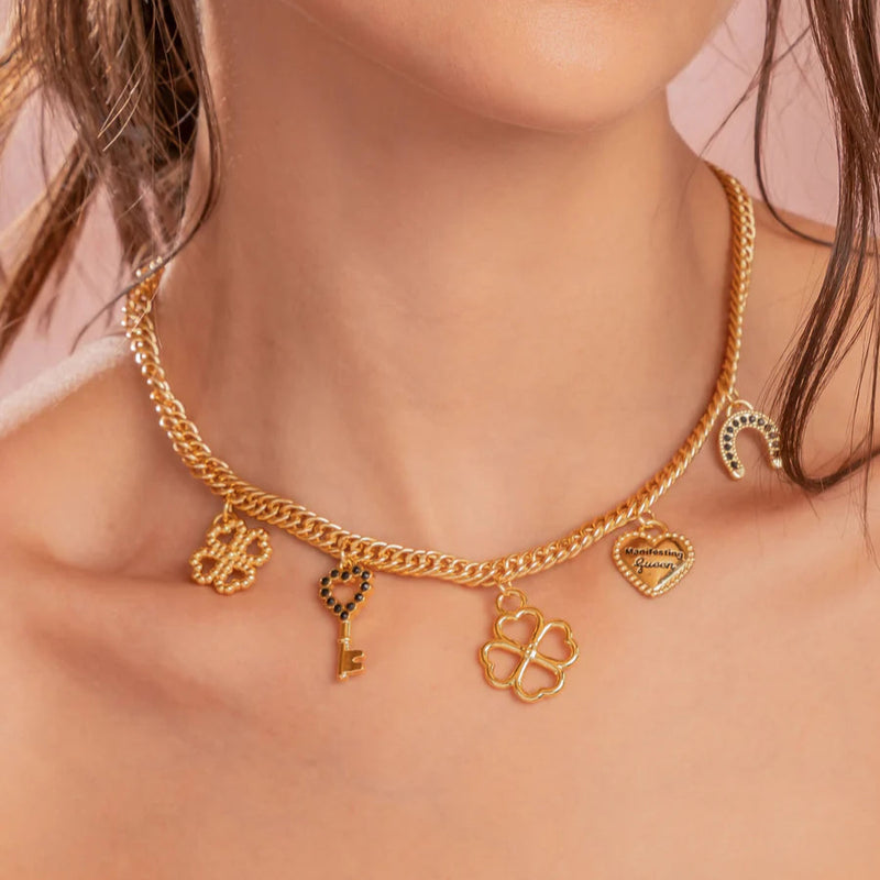 Collar Multicharms Made Of Luck + Aretes