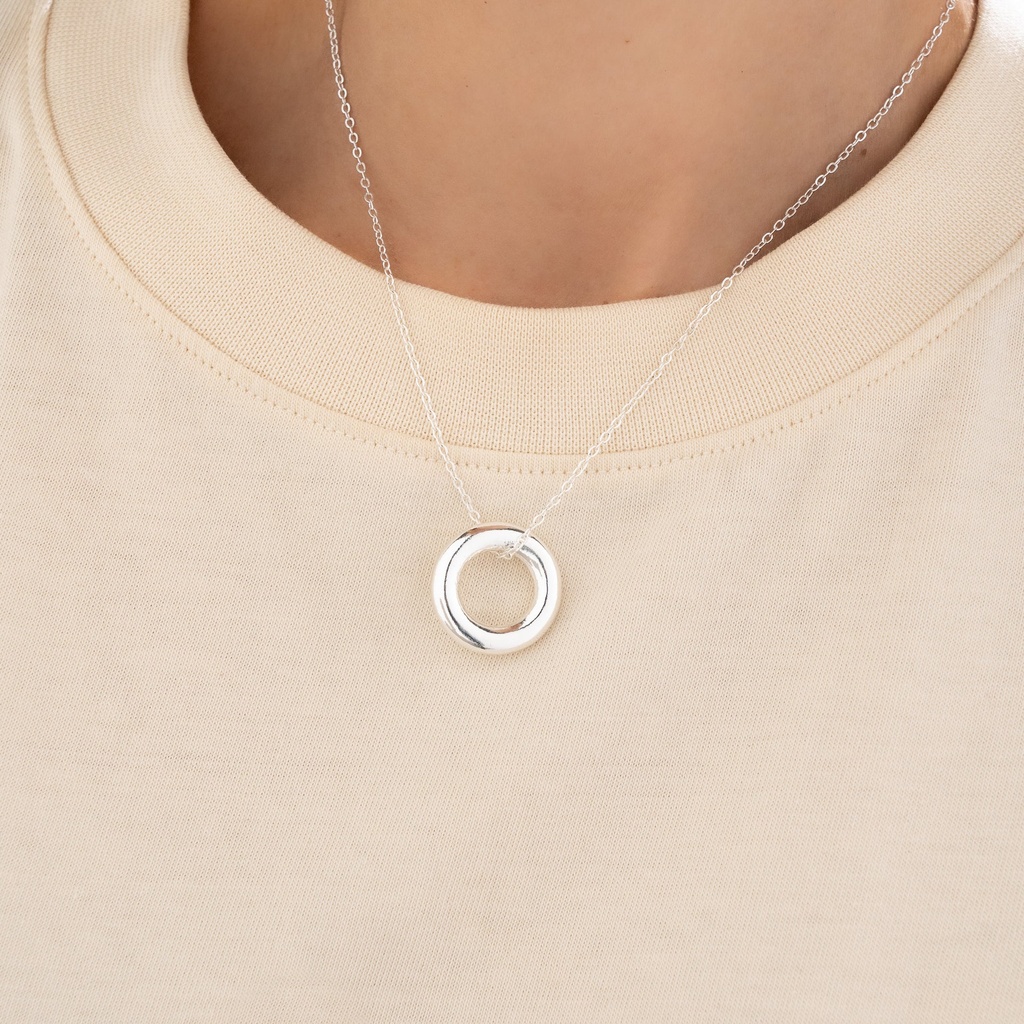 Set Collar + Aretes Circulos Plata