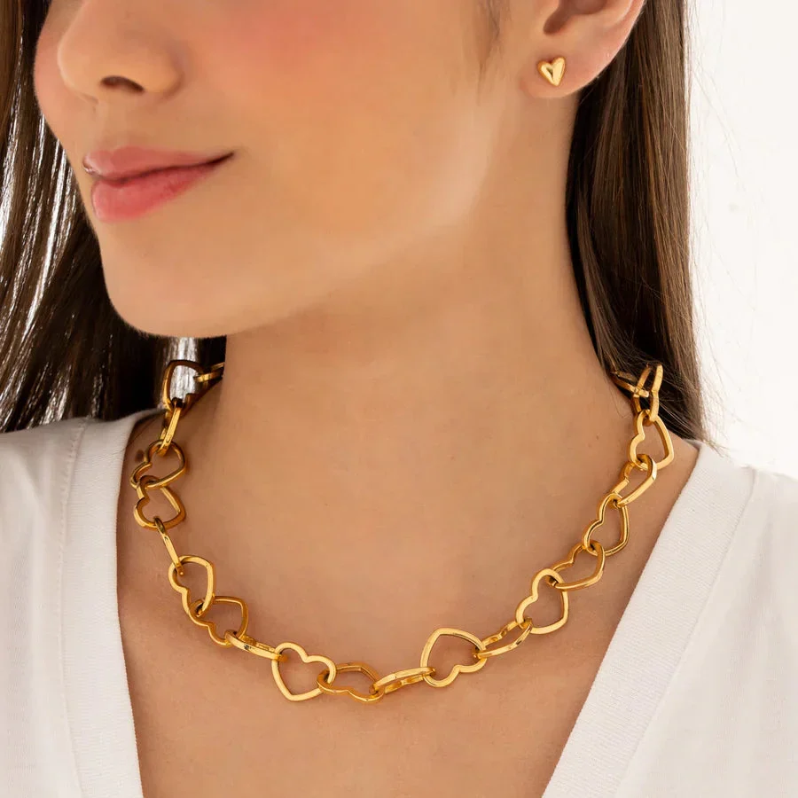 Choker Cadena Corazón + Aretes