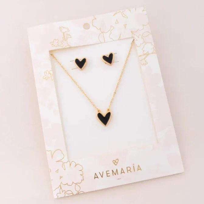 Set de Collar + Aretes Corazon Negro