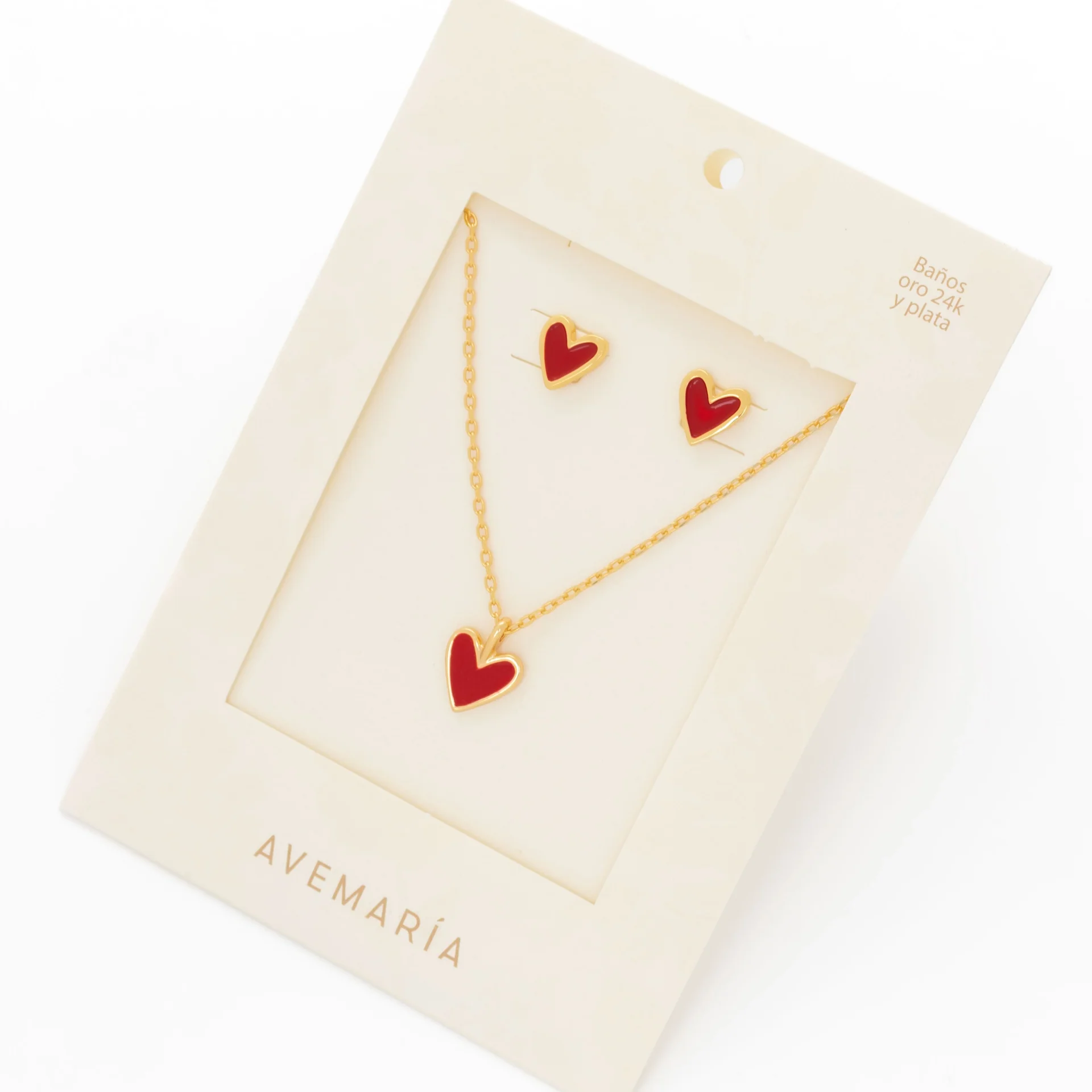 Set Cadena + Aretes Corazón Rojo