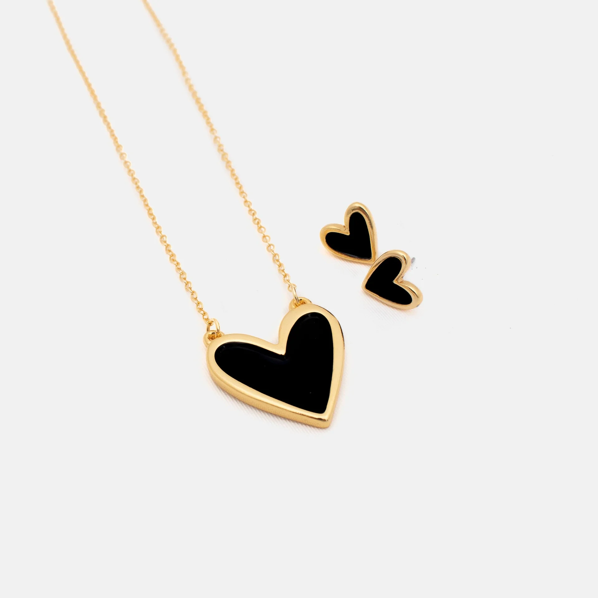 [321365] Collar Corazón Negro + Aretes