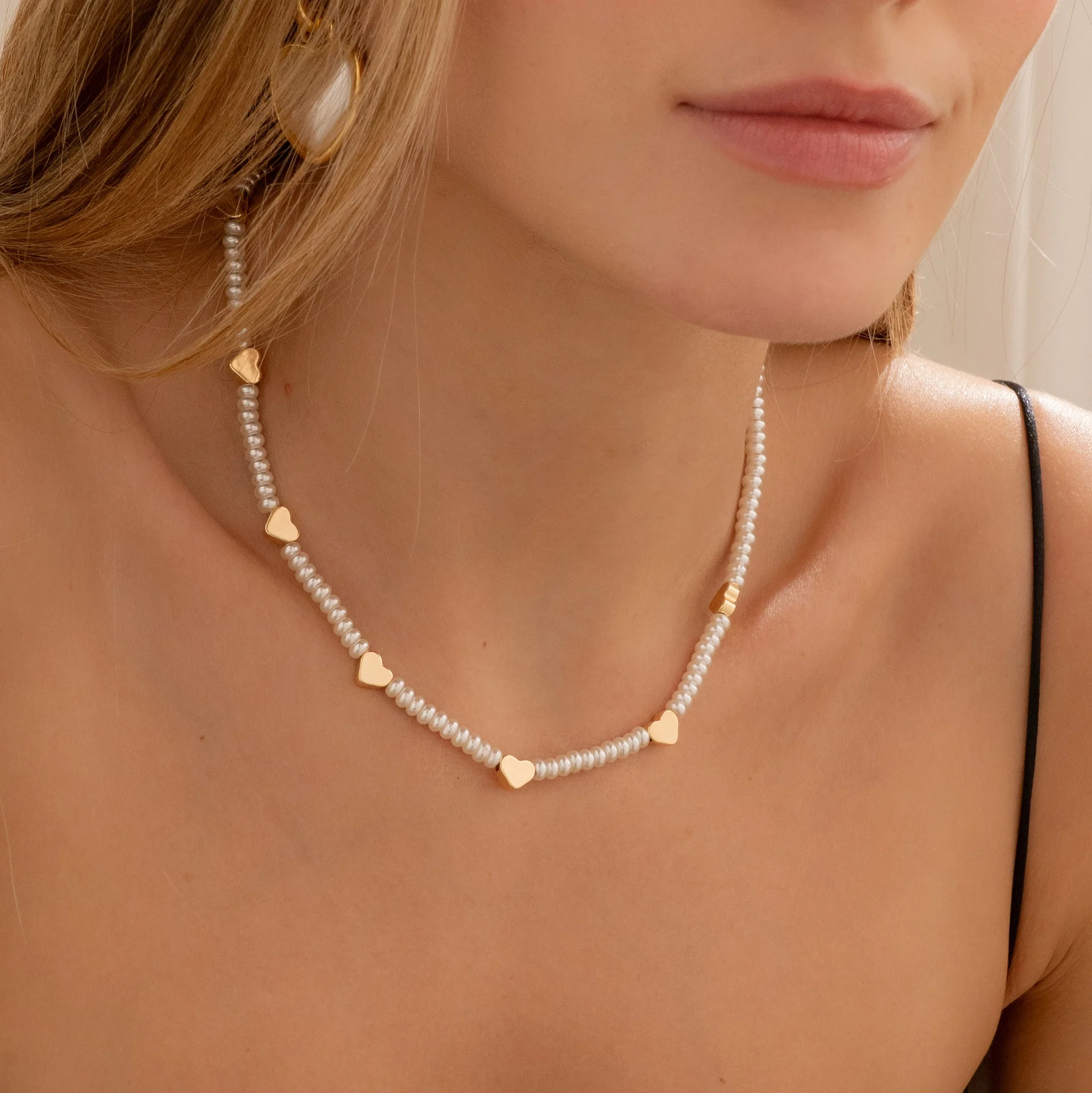 [321384] Choker Perla Corazón+ Aretes