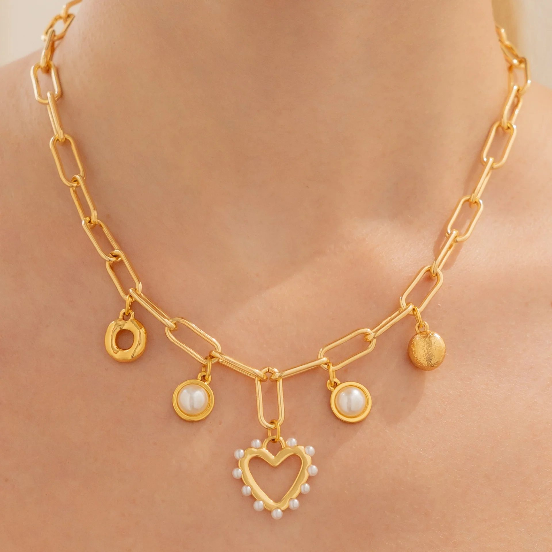 [321415] Collar Multicharms Corazón Perla + Aretes