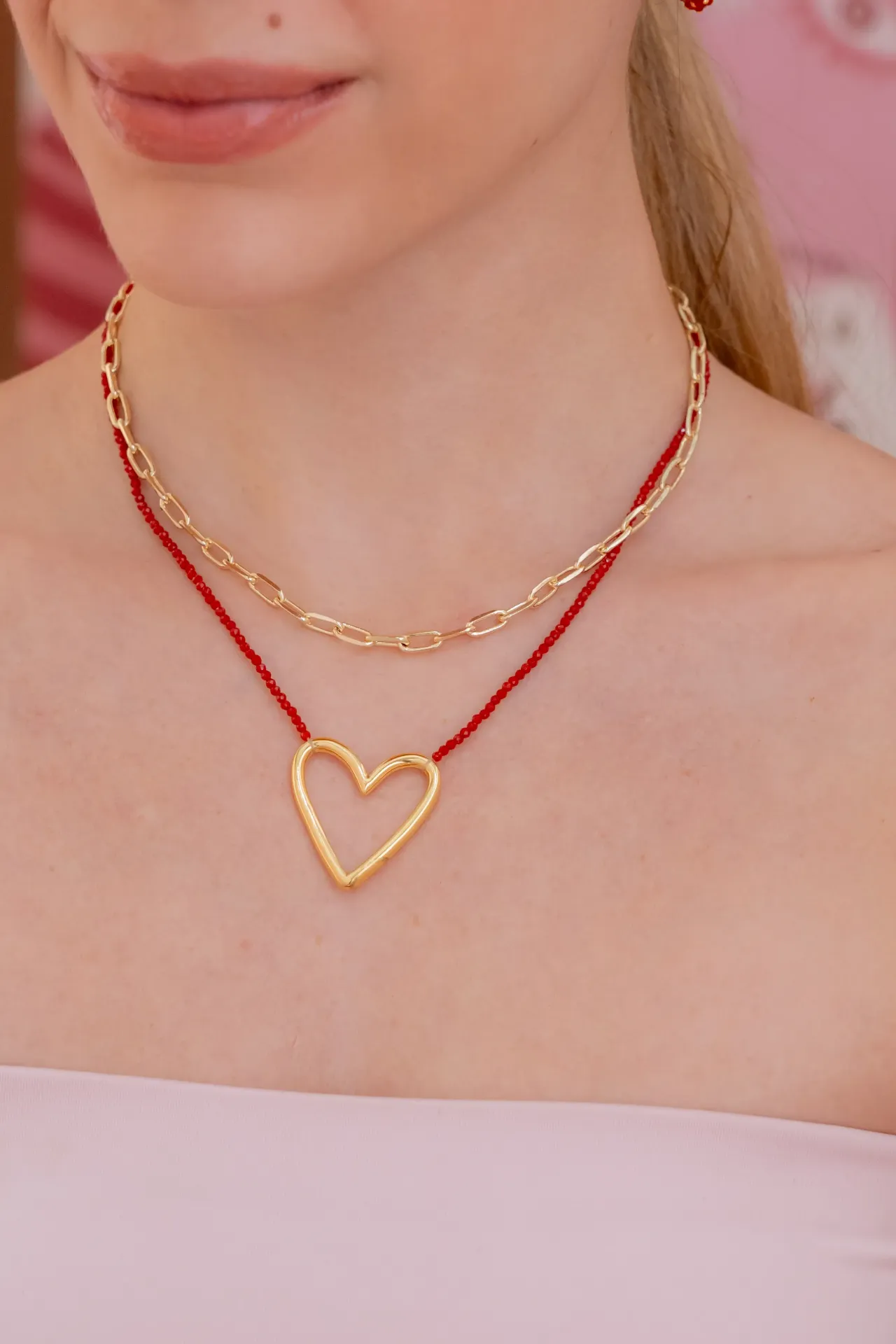 Collar x 2 Layering Corazón Silueta + Aretes