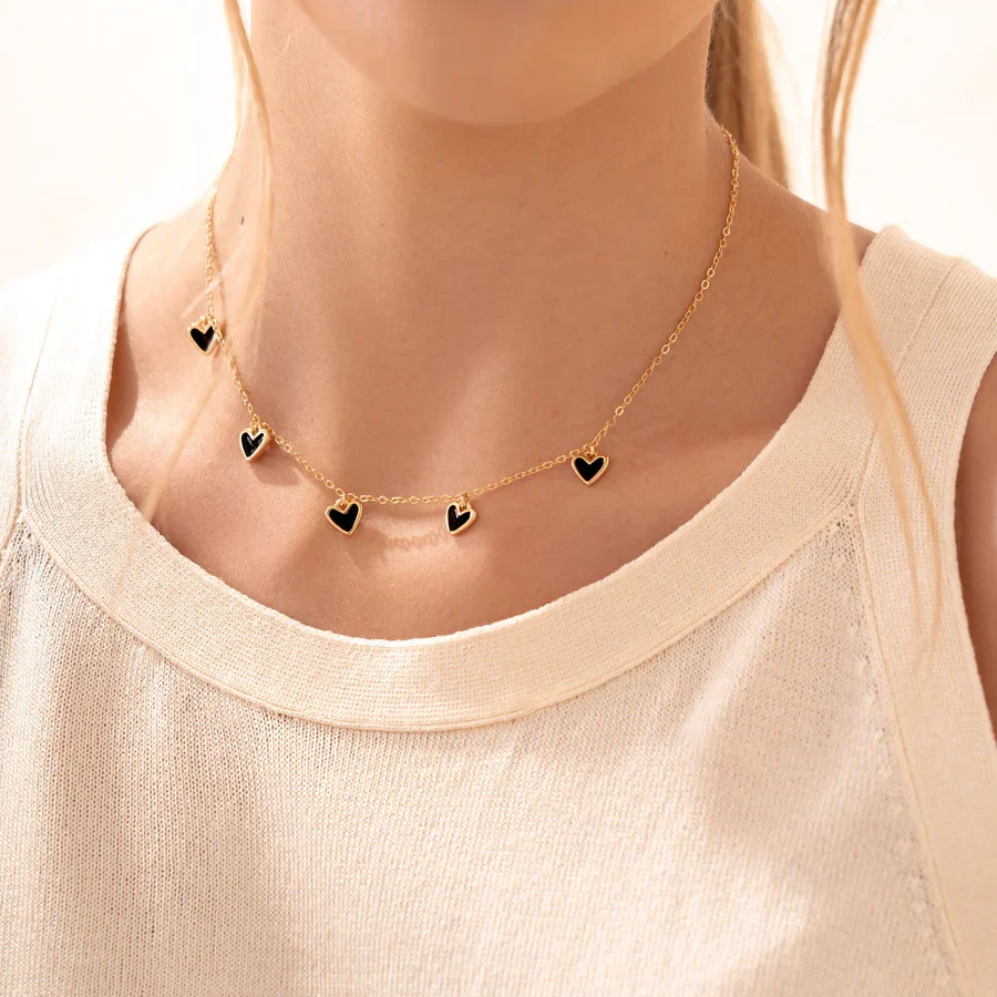 Cadena Multi corazones Negros