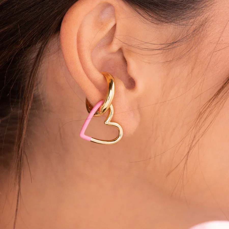 [1164] Earcuff Dije Corazón Rosa