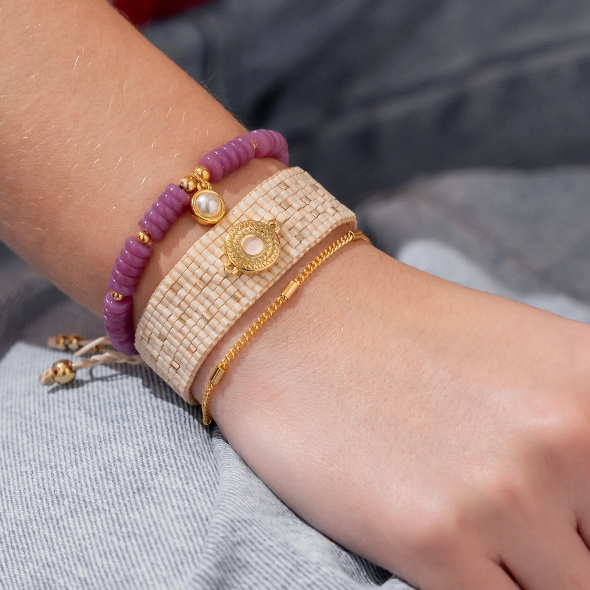 [11442] Set x 3 Pulseras Tejida perla