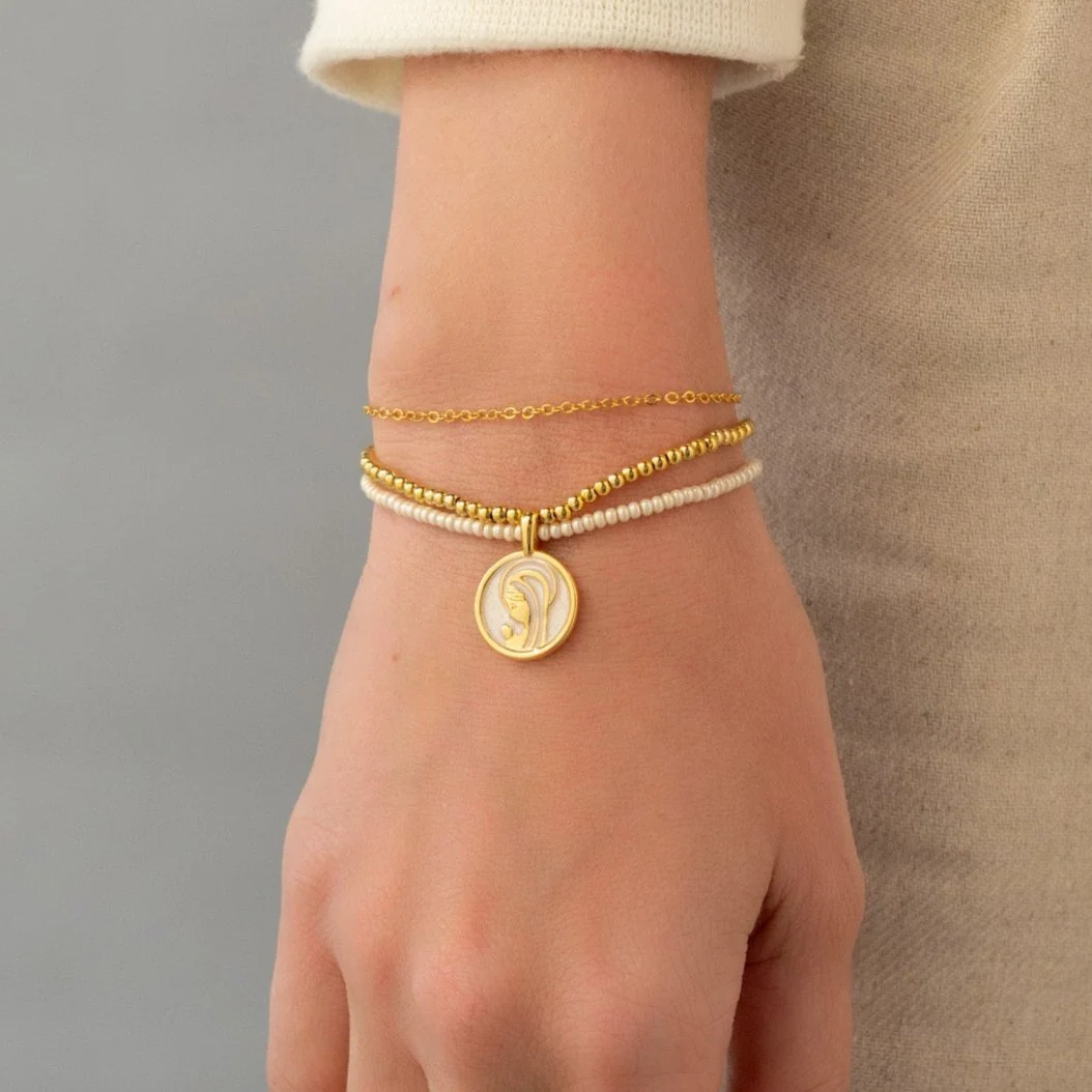 [12371] Pulsera Virgen Nacarada + Aretes