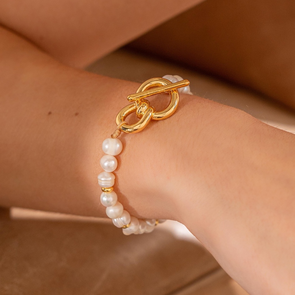 Pulsera Perla Eslabon Maxi + Aretes