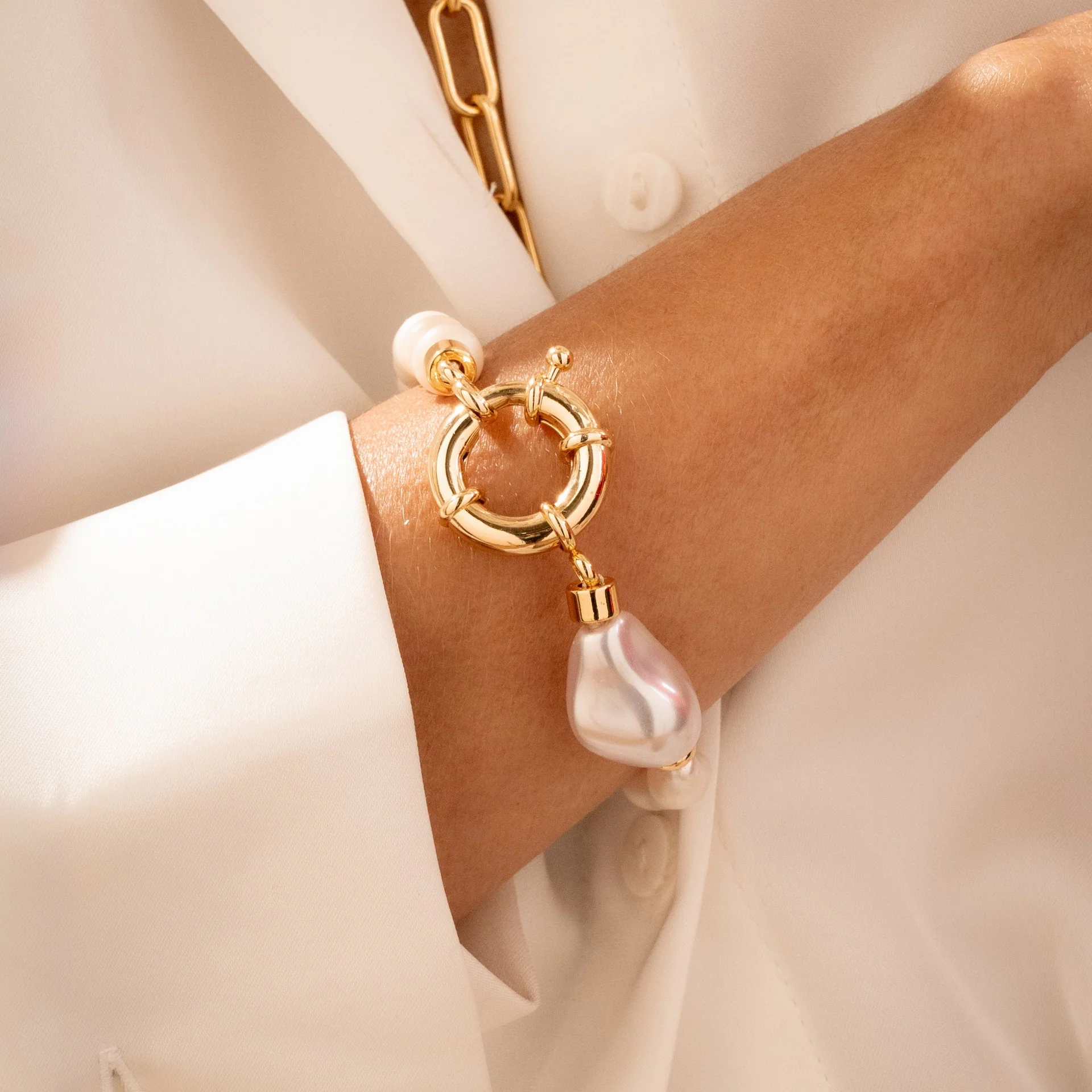 [12464] Pulsera Perla Broche + Aretes