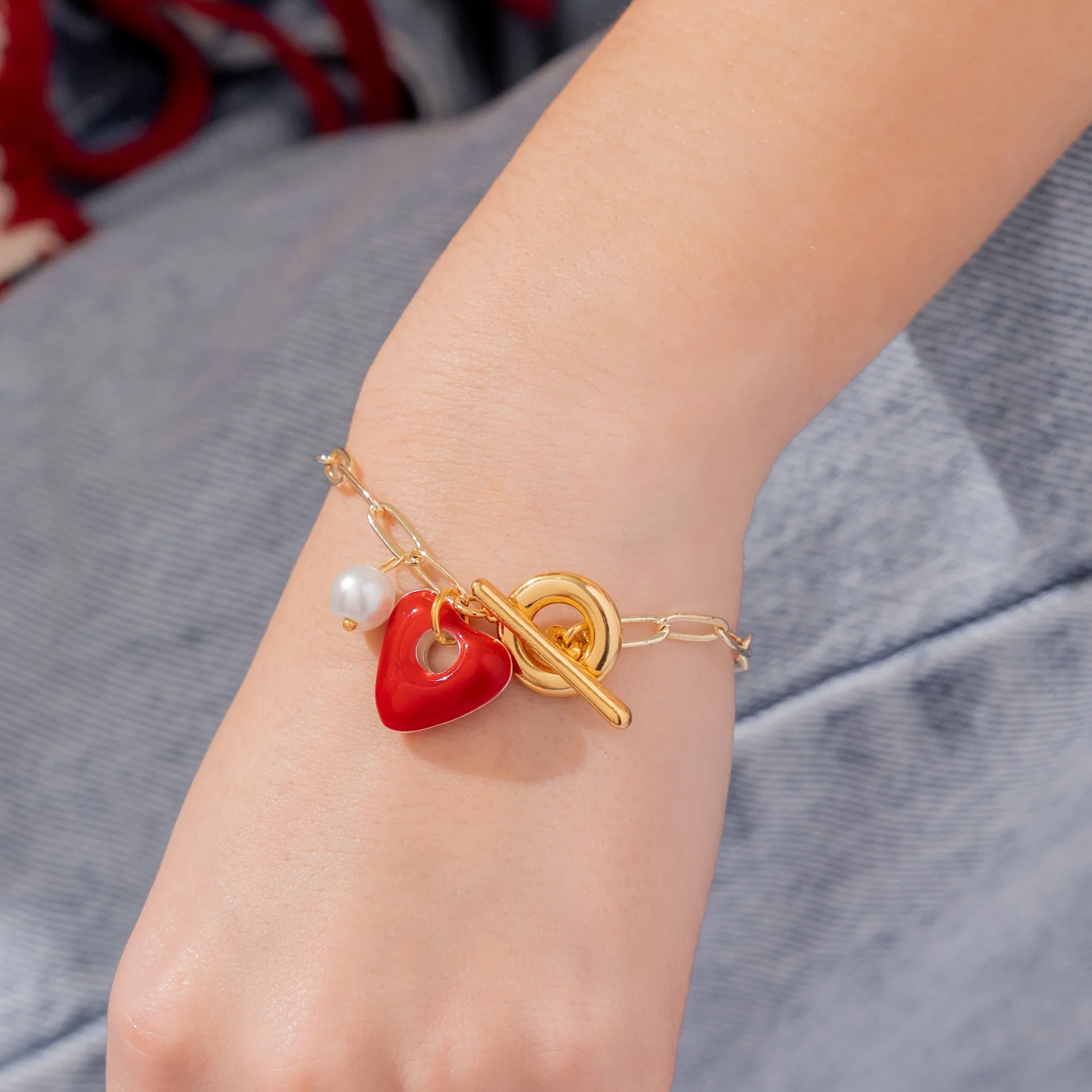 [12483] Pulsera Corazón Perla