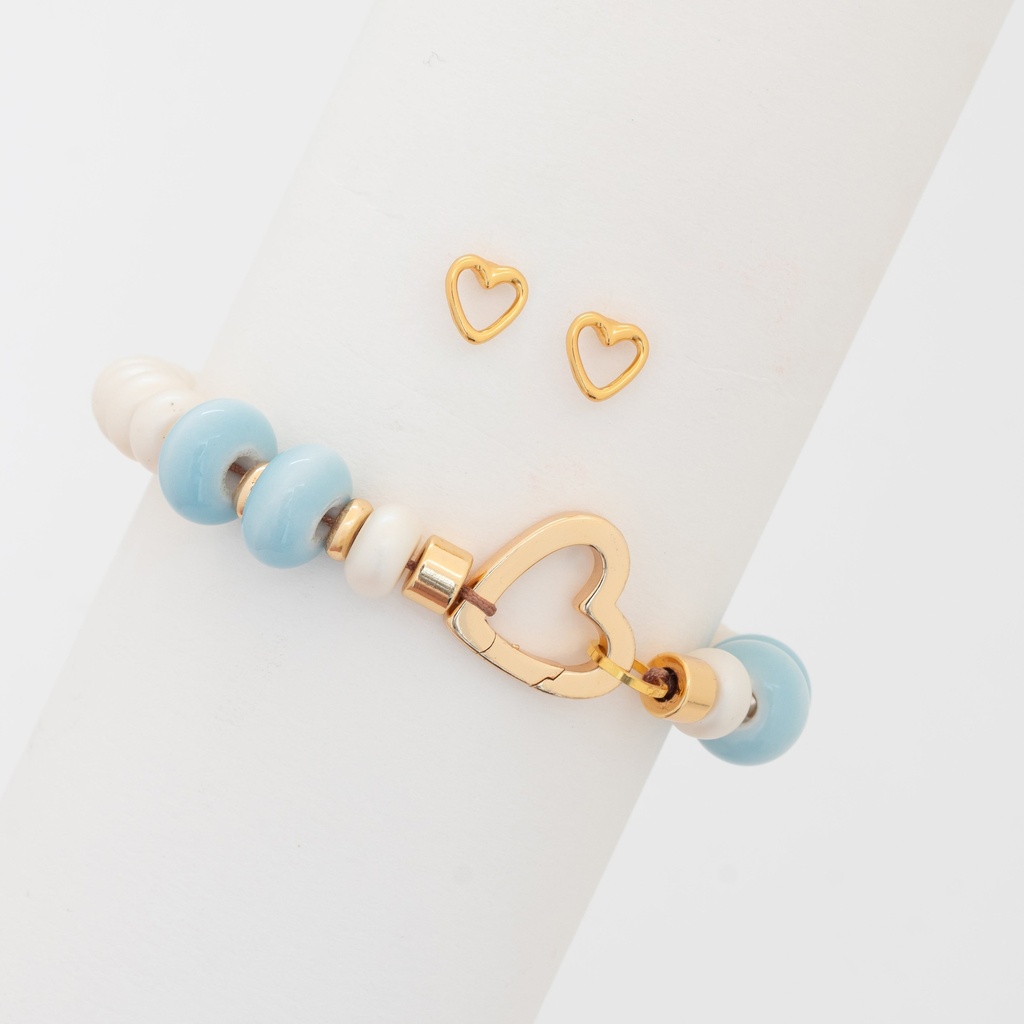 [1290] Pulsera Broche Corazón + Aretes