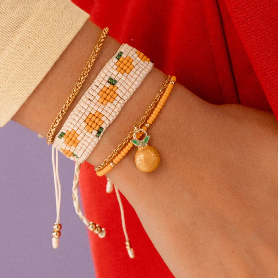 [1349] Set x4 Pulseras Tejida Naranja + Aretes