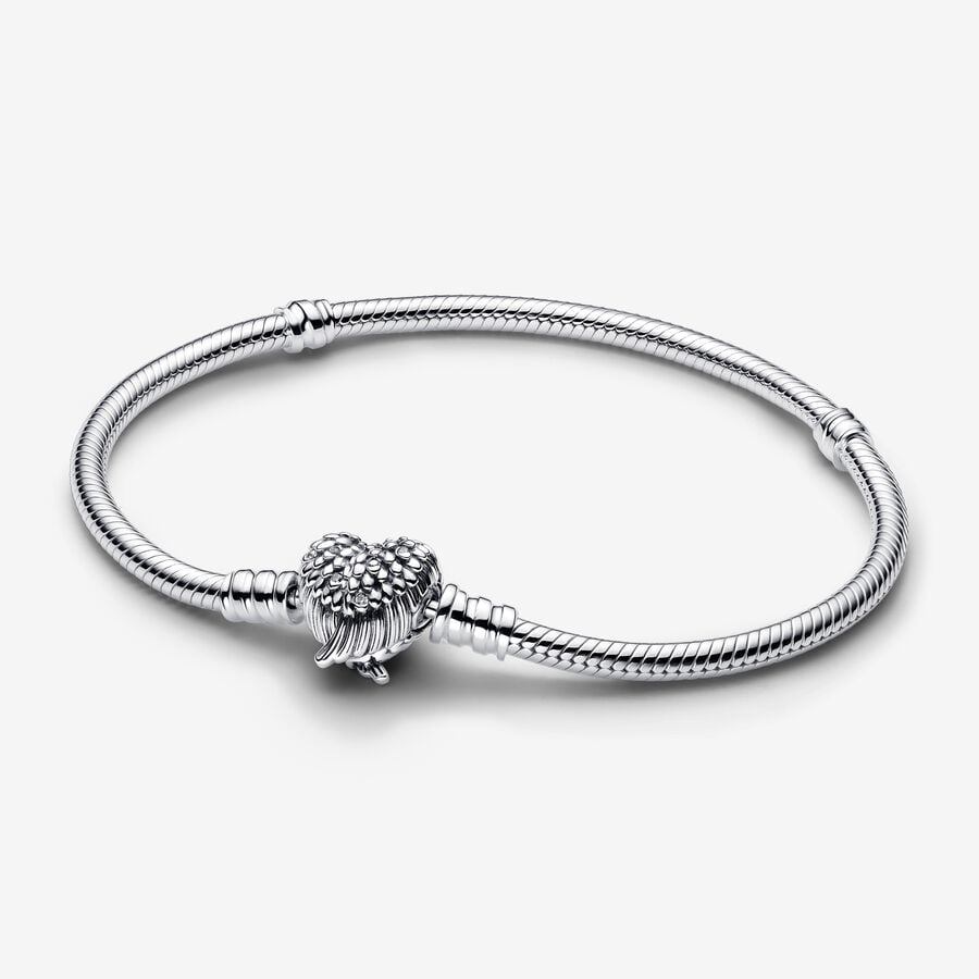 [6036] Heart Wings Clasp Snake Chain Bracelet 17