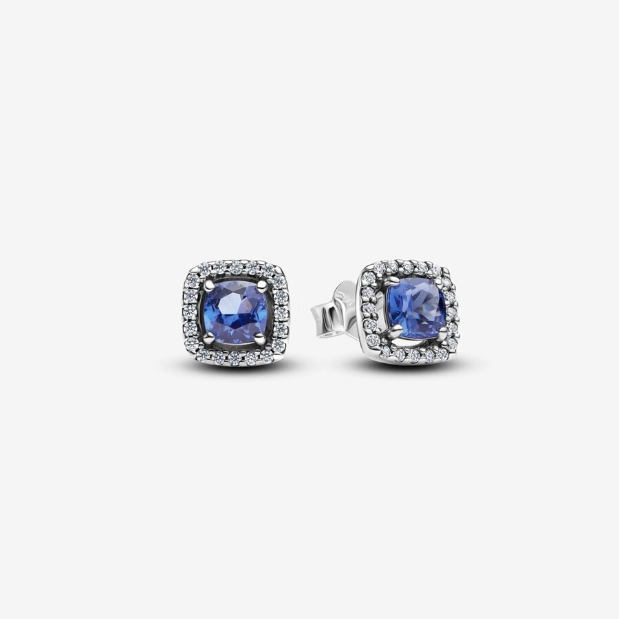 Sparkling Square Blue Halo Stud
