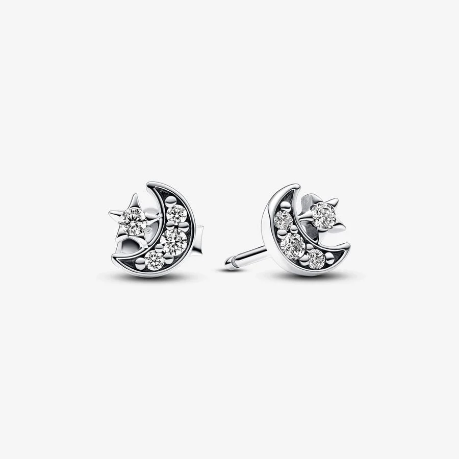 [639] Sparkling Moon & Star Stud