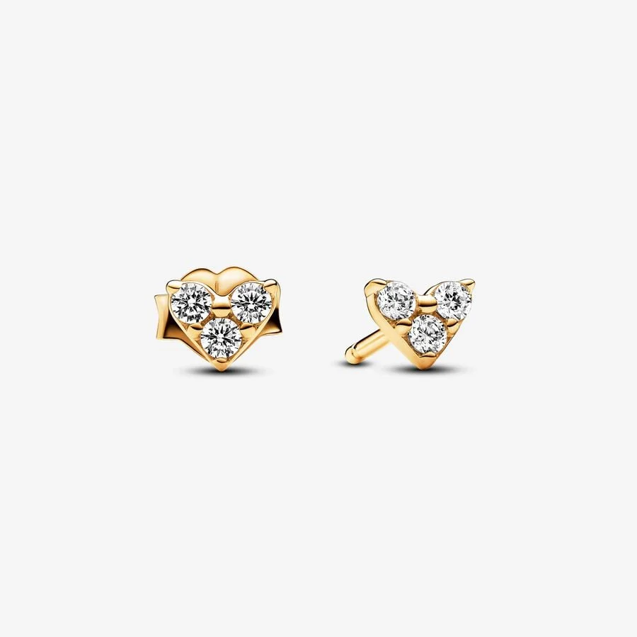 [652] Triple Stone Heart Stud Earrings