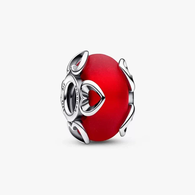 [875] Frosted Red Murano Glass & Hearts